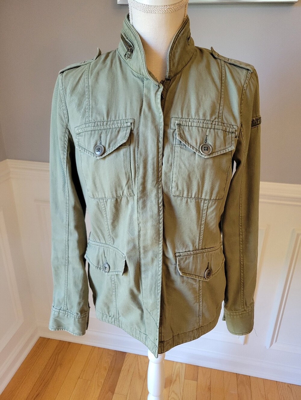 Abercrombie & Fitch Jacket Green Floral Embroider Military Heritage Women Small
